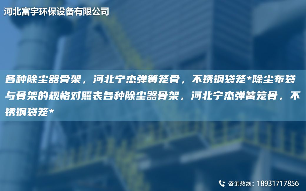 各种除尘器骨架，河北宁杰弹簧笼骨，不锈钢袋笼*除尘布袋与骨架的规格对照表各种除尘器骨架，河北宁杰弹簧笼骨，不锈钢袋笼*