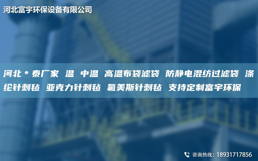 河北＊泰厂家 温 中温 高温布袋滤袋 防静电混纺过滤袋 涤纶针刺毡 亚克力针刺毡 氟美斯针刺毡 支持定制富宇环保